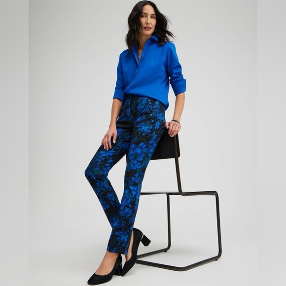 NWOT CHICO’S Juliet Floral Metallic Trim Ankle Pants - Picture 2 of 10